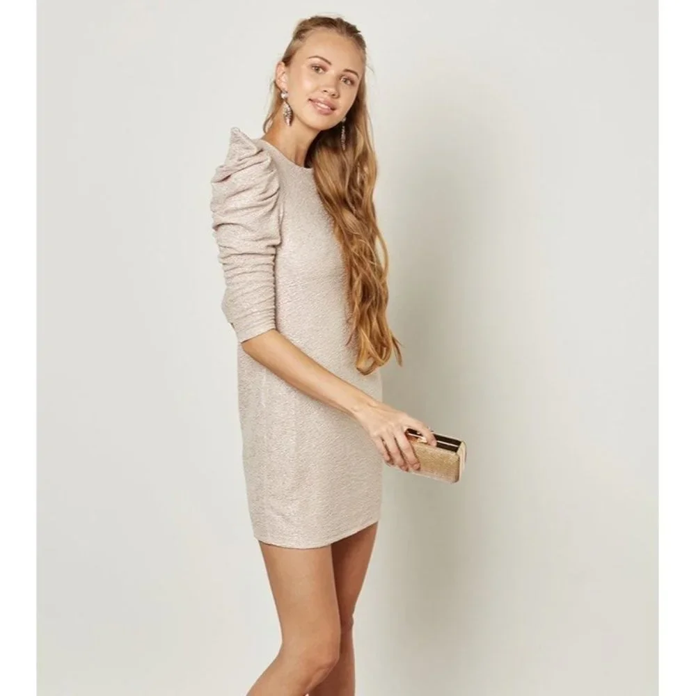 dress shirt puff gold beige ivory dress outfit - Picture 3 of 10